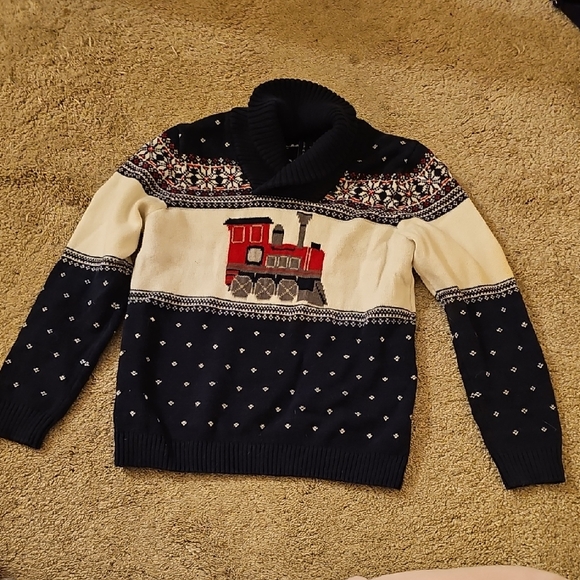 Boy's Janie and Jack Turtleneck Sweater with Train Design, Size 6  Like New - Picture 1 of 9